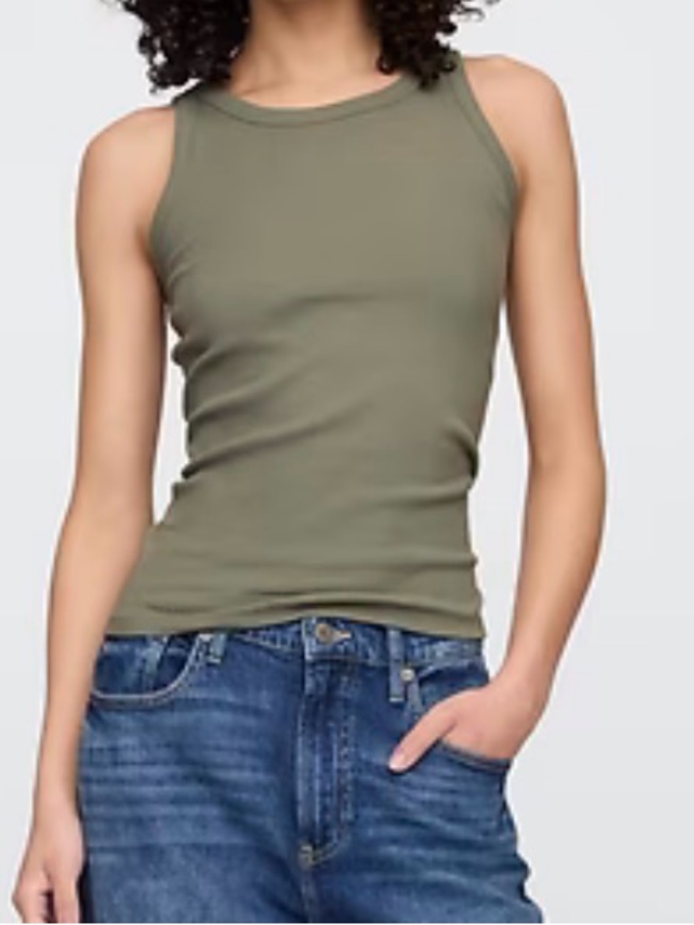 GAP Olive Ribbed Scoop Neck Tank Top Size Large - Picture 3 of 8
